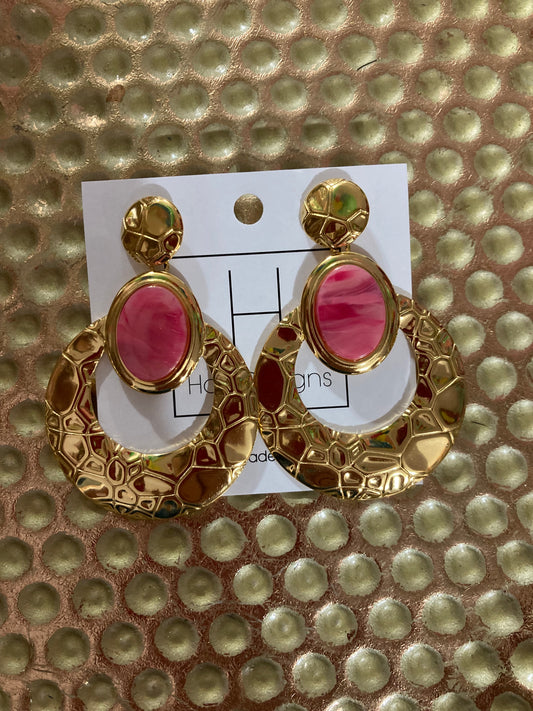 Pink Stoned Gold Dangles