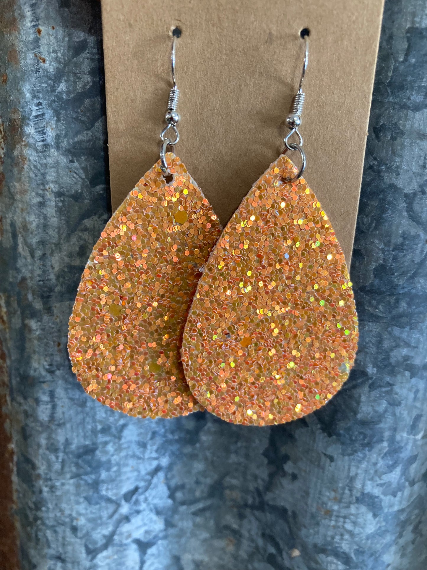 Orange Sparkle Teardrop Earrings