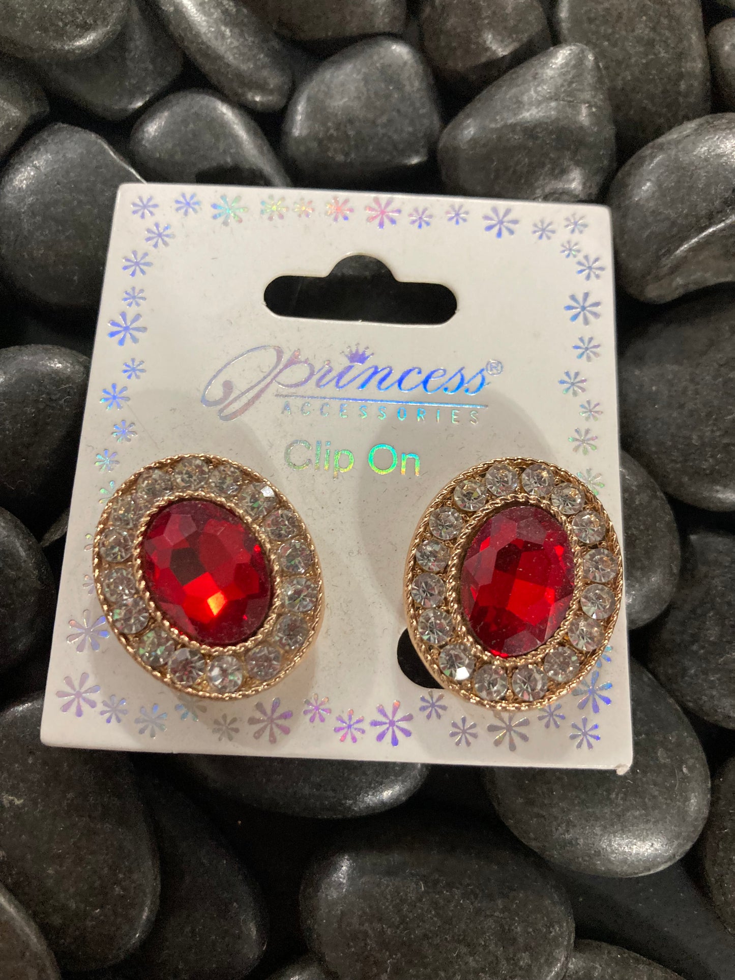 Colored Rhinestone Gem Clip On Earrings