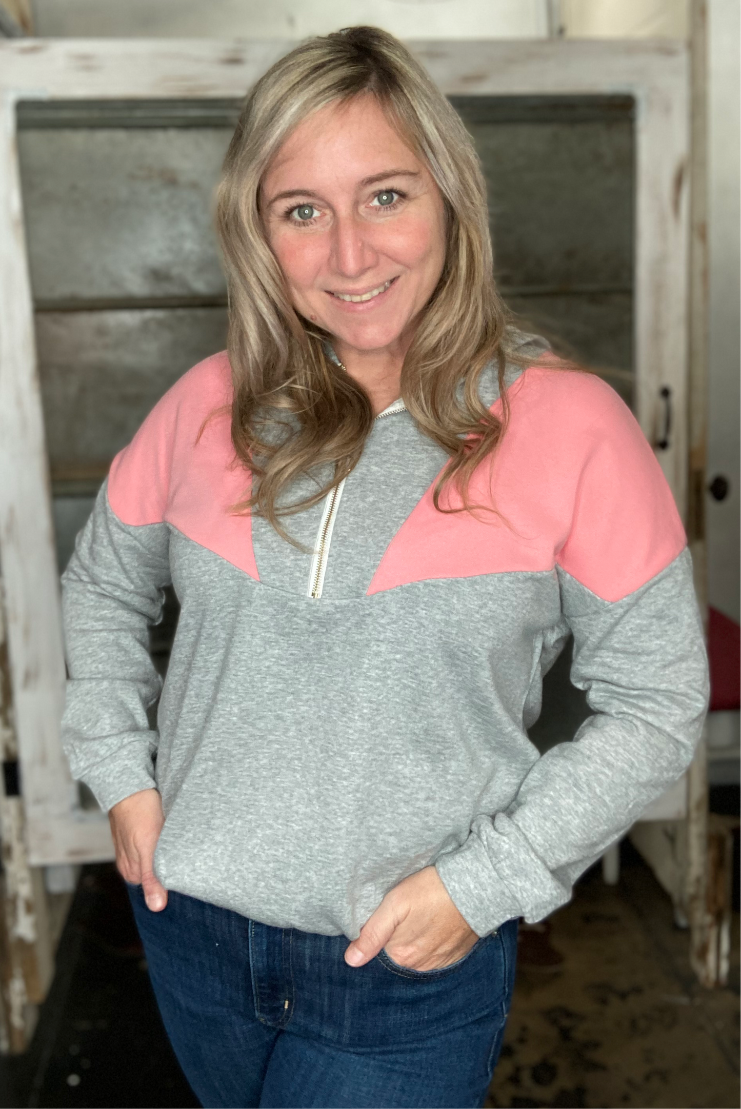 Gray/pink Zip Hoodie