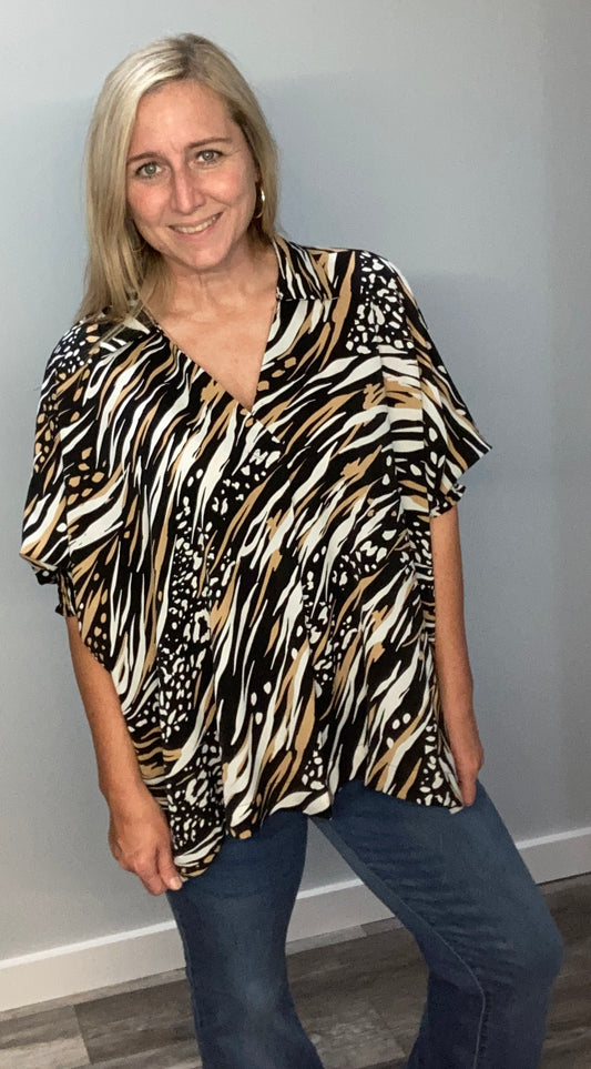 Black Animal Print Top