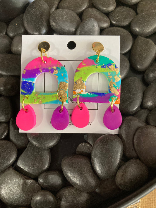 Pink/Purple Dangle Gold Flake Dangles