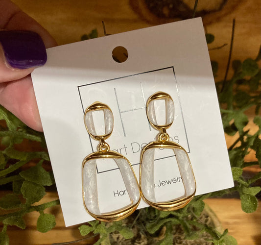Gold w/ white dangle earrings