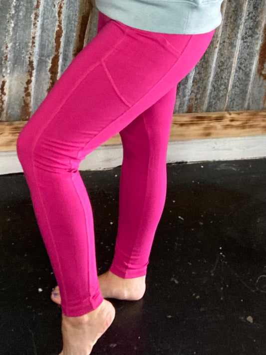 Magenta wide waistband pocket cotton leggings