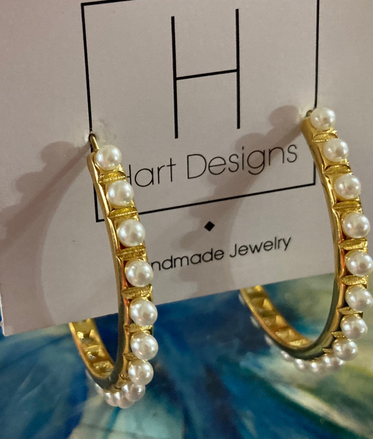 Gold Pearl Hoops