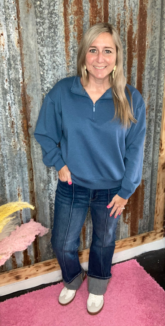 Dusty Blue Scuba Half Zip Pullover
