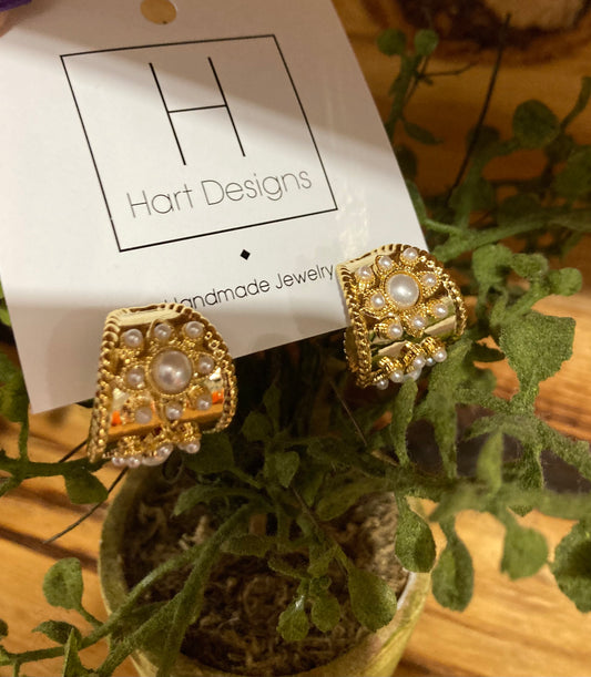 Gold hoops with Pearl studs