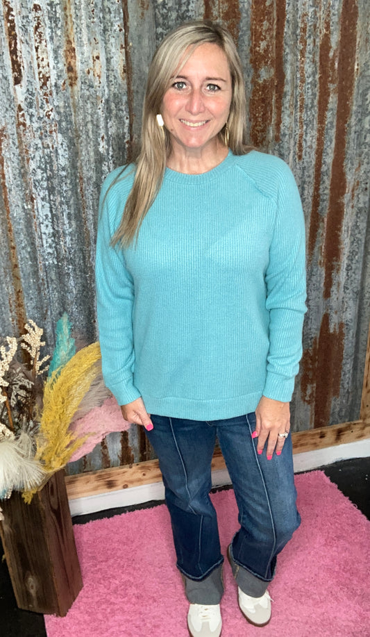Dusty Teal Raglan Sweater