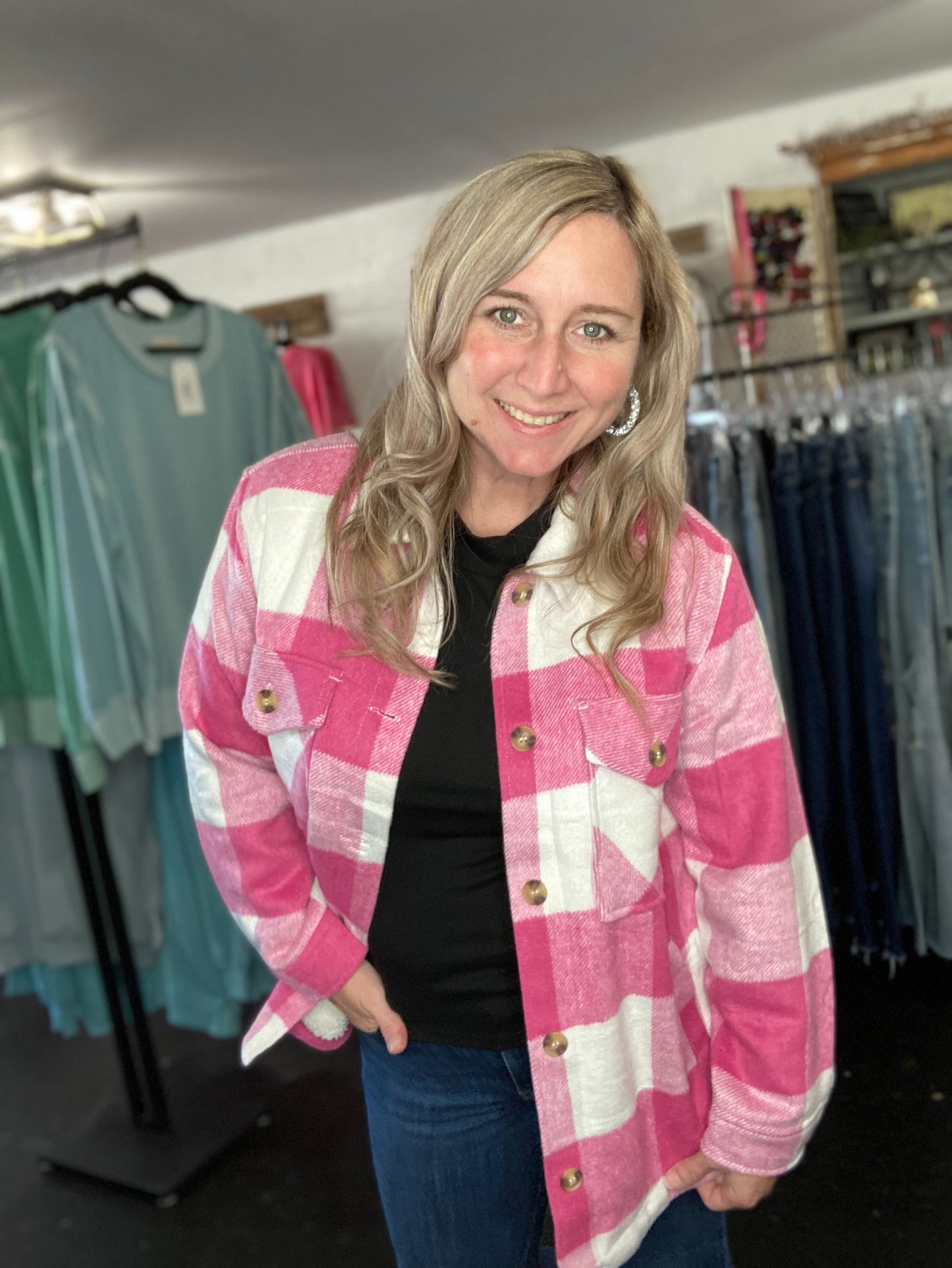 Pink Plaid Lined Shacket