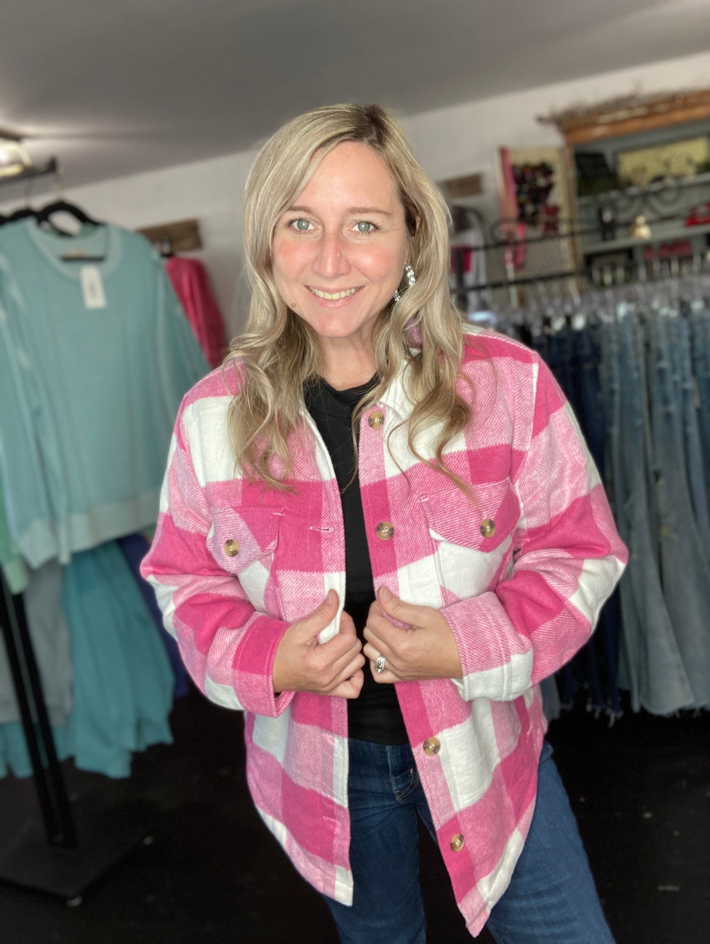 Pink Plaid Lined Shacket