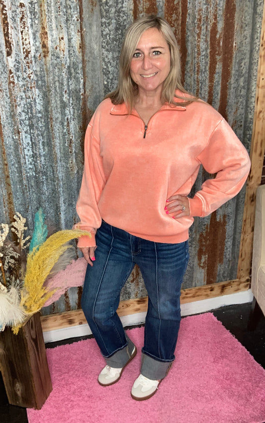 Coral Acid Wash Pullover