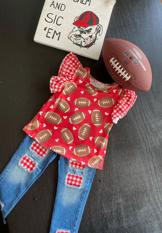 2 piece red football shirt w/pants