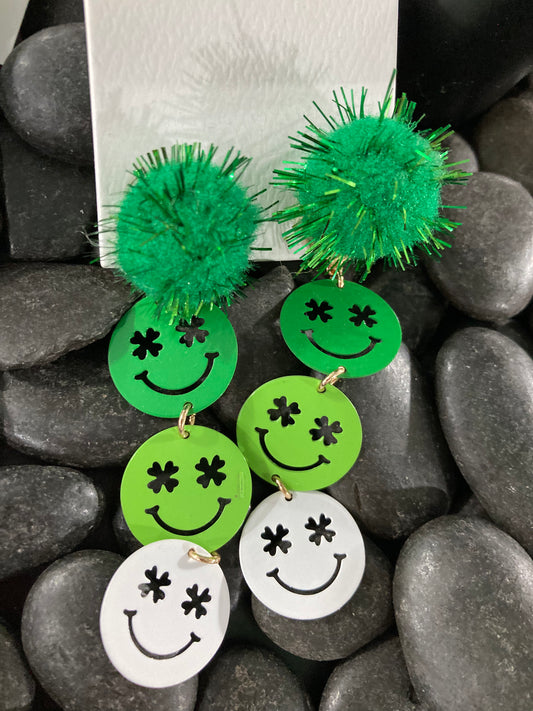 Green Smiley Face Earrings