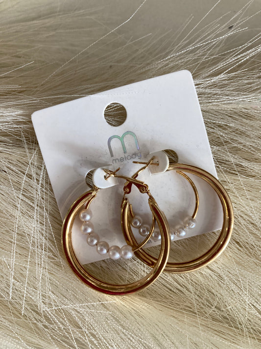 Gold hoops w/pearls