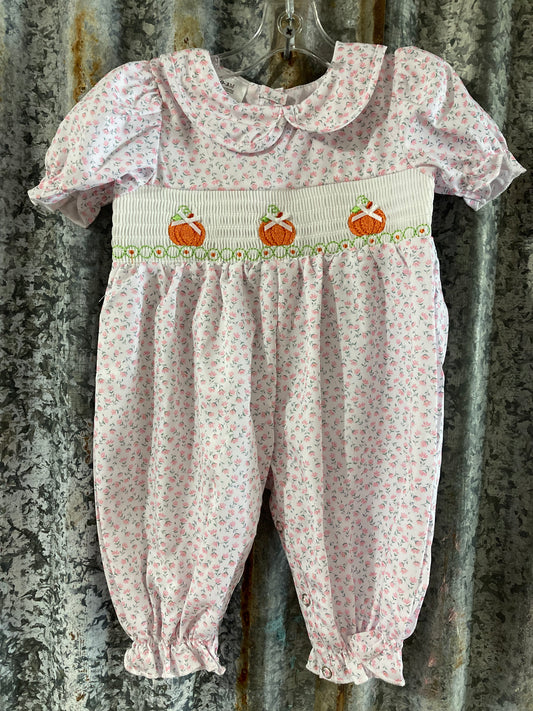 Pink Floral Smocked Pumpkin Romper