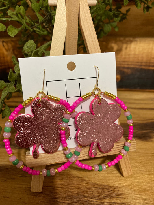 Pink clover earrings