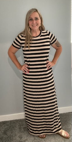 Black Striped T-Shirt Maxi Dress