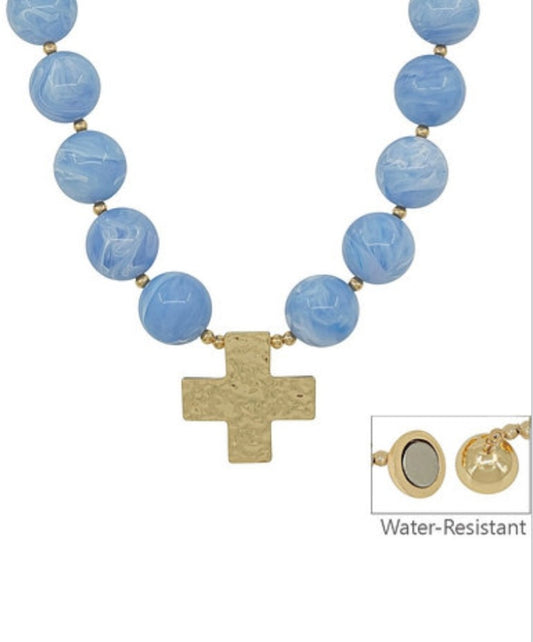 Blue Marble Cross Pendant