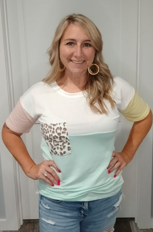 Multi Leopard Front Pocket Tee