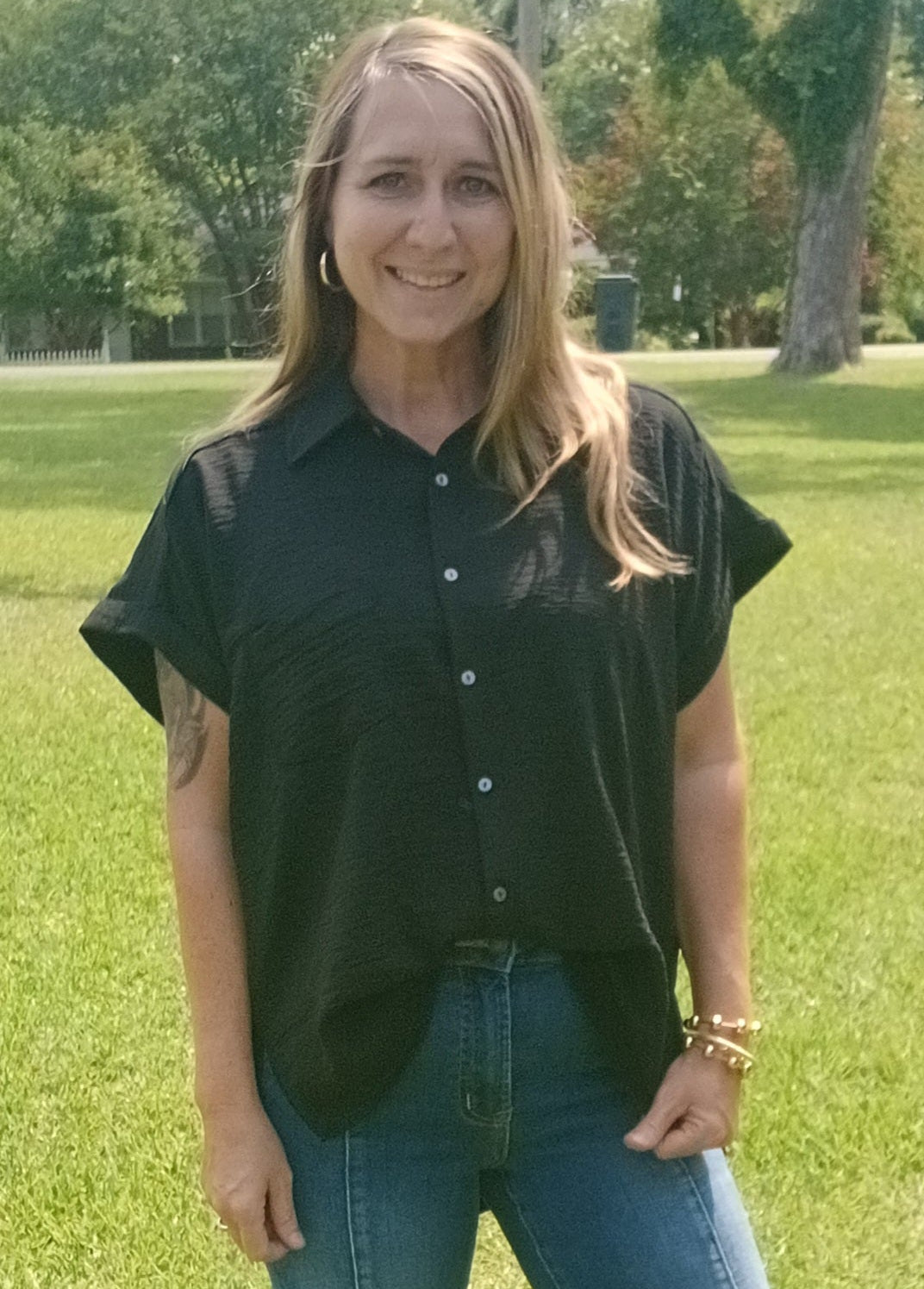 Black Button Up Top