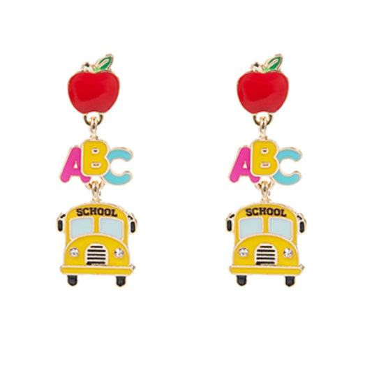 School Bus & Apple Earrings