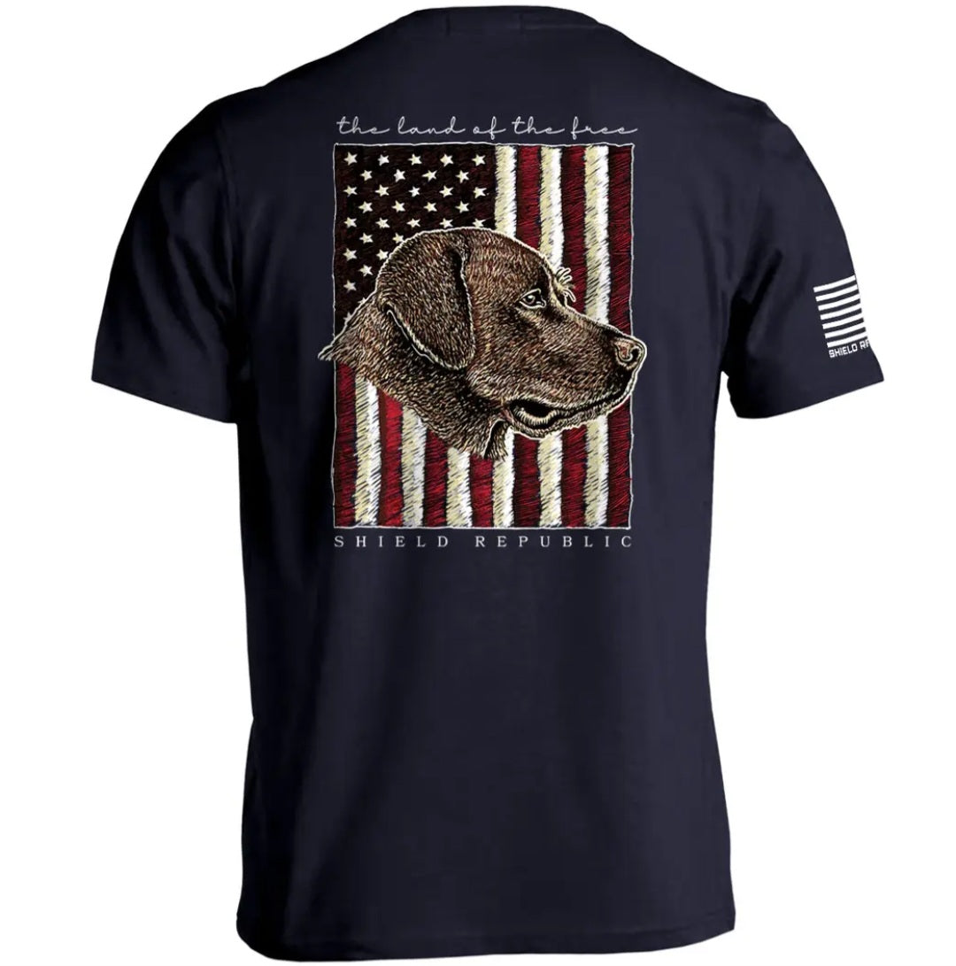 Land of Free Chocolate Lab Pocket Tee