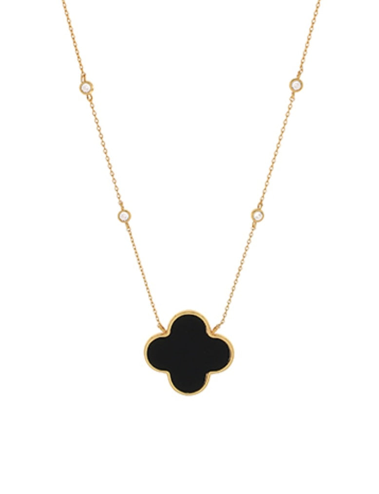 MOP Black Clover Pendant Necklace