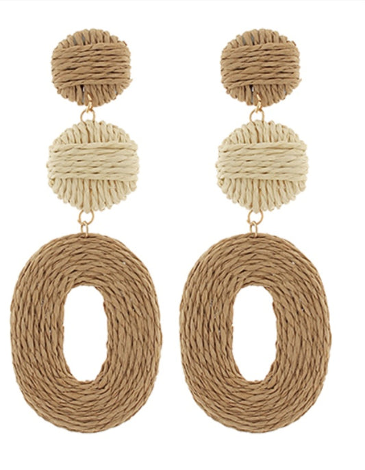 Linear Round & Oval Ring Raffia Earrings