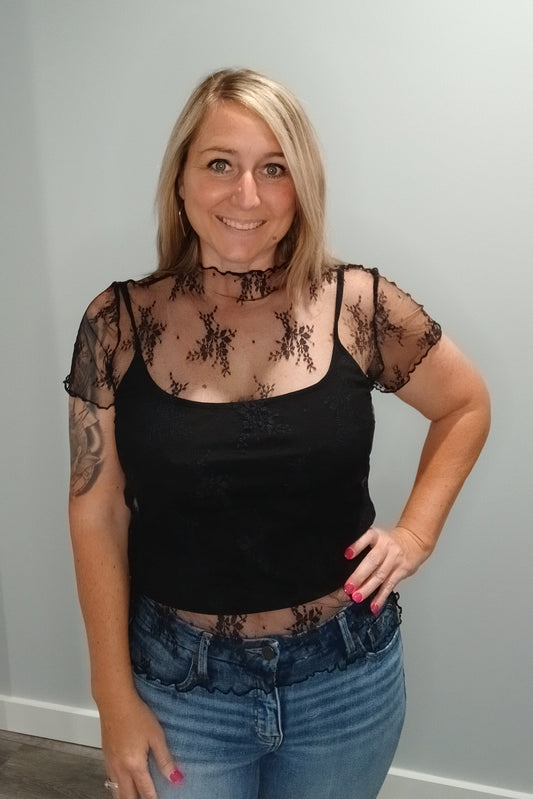 Black Floral Sheer Top w/tank