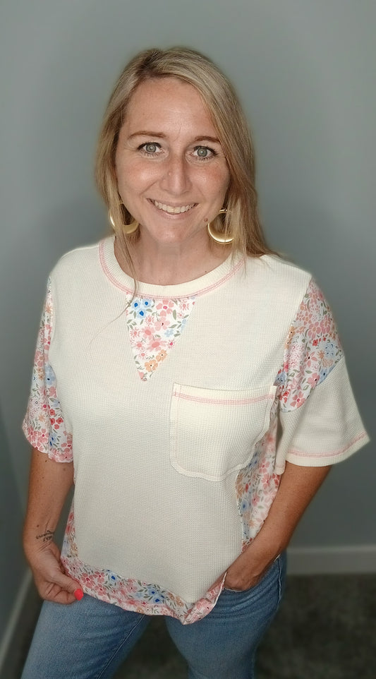 Floral Patchwork Pocket Tee
