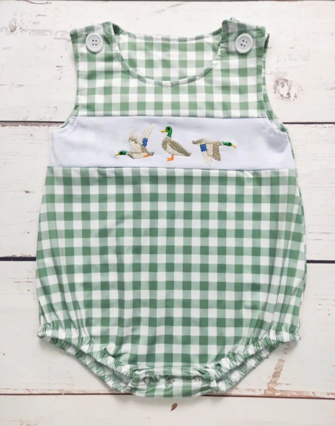 Boy Checkered Duck Appliqué  Romper