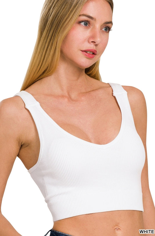 White Seamless Ribbed Cropped Tank