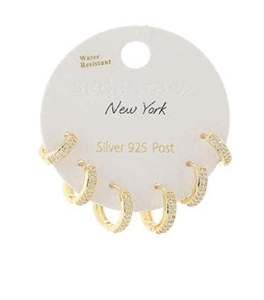 Paved Huggie Crystal Hoop Set