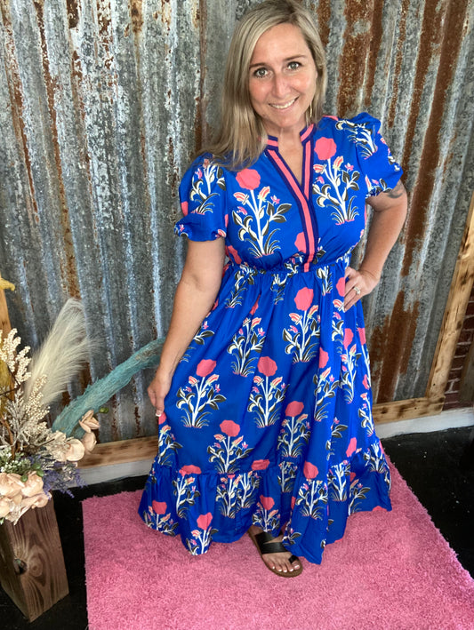 Blue Floral Puff Maxi