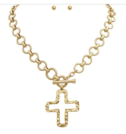 Hammered Cross Outline Necklace
