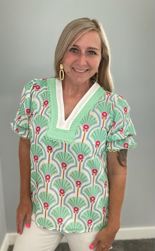 Green Floral RicRac Top