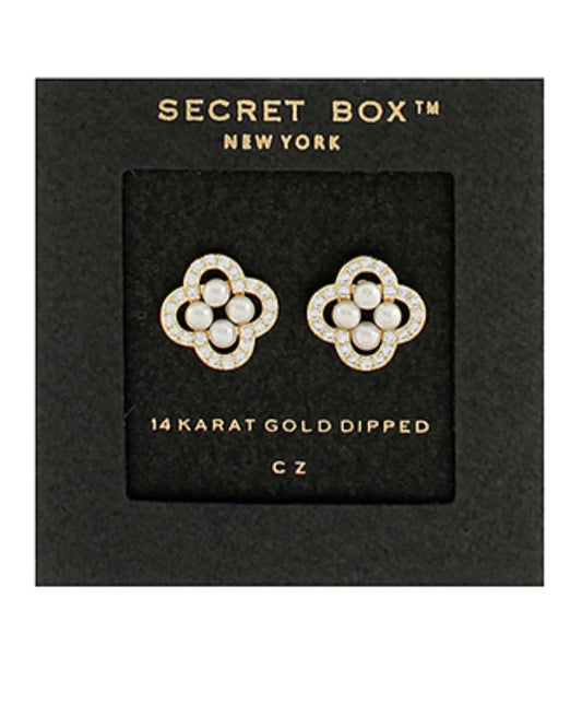 Pave Clover and Pearl Studs