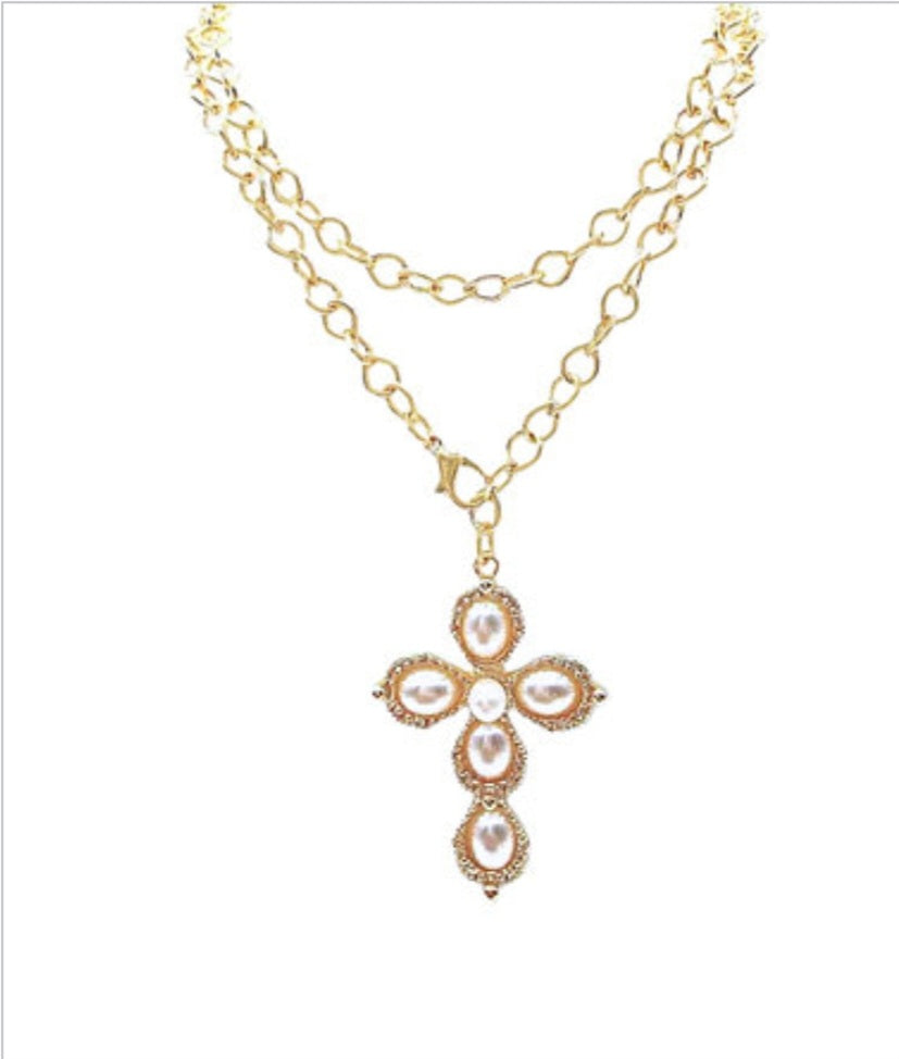 Pave Pearl Cross Multiway Necklace