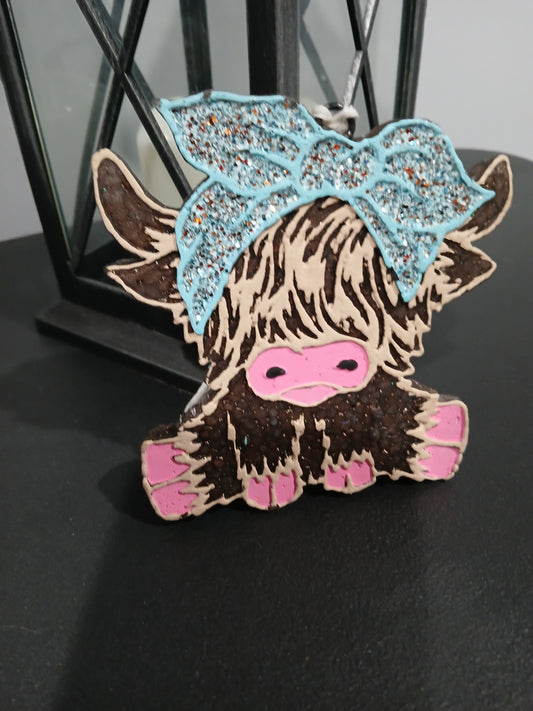 Cow with Blue Bow Freshie