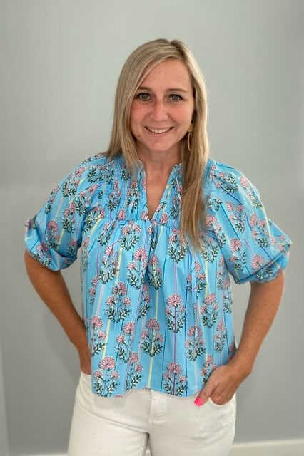 Blue floral Striped Top