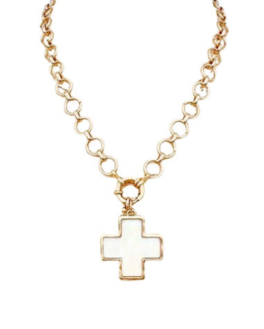 Worn MOP Gold Cross Necklace