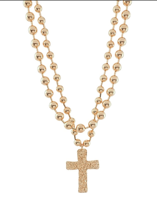 Layered CCB Ball Hammered Cross Necklace