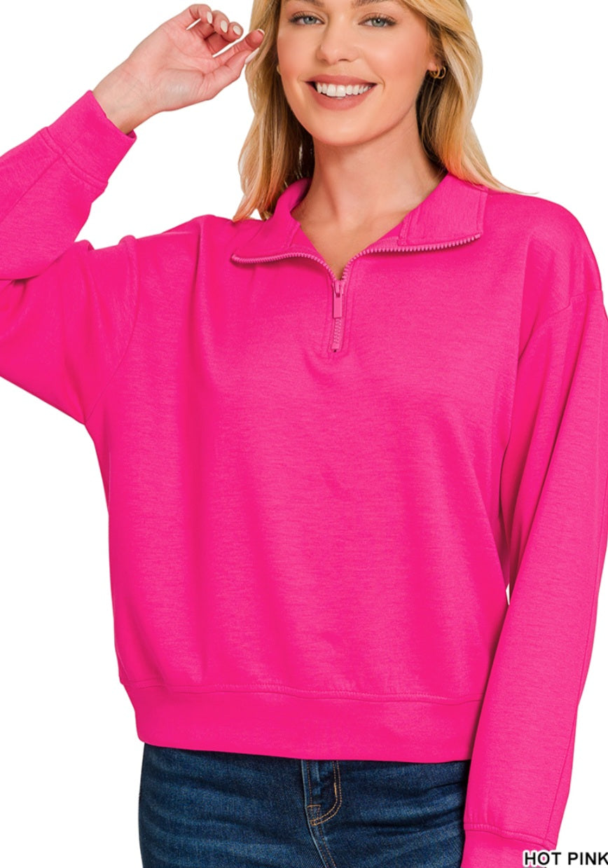Hot Pink Scuba Half Zip Pullover