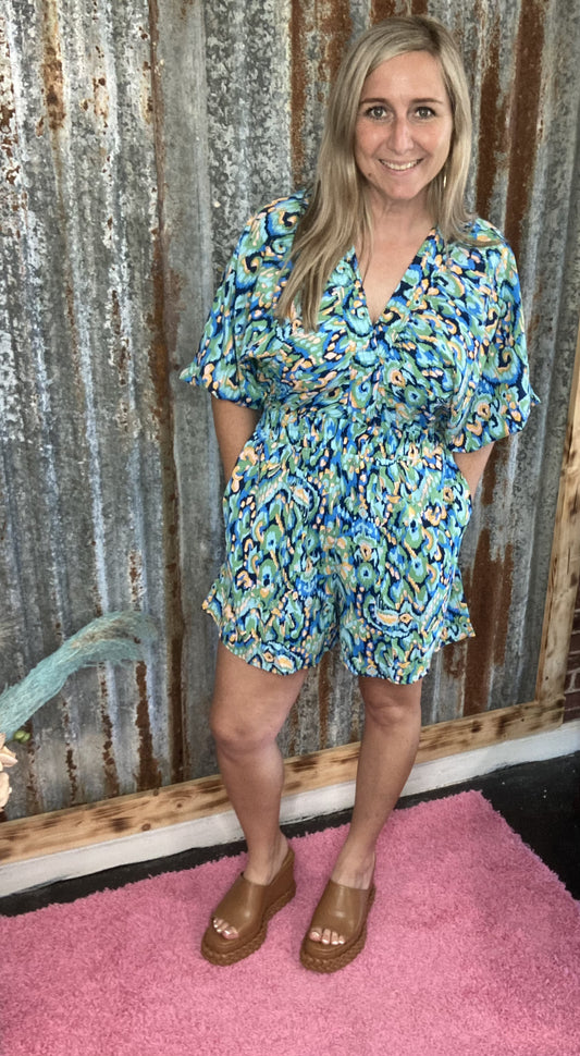 Green Print Romper