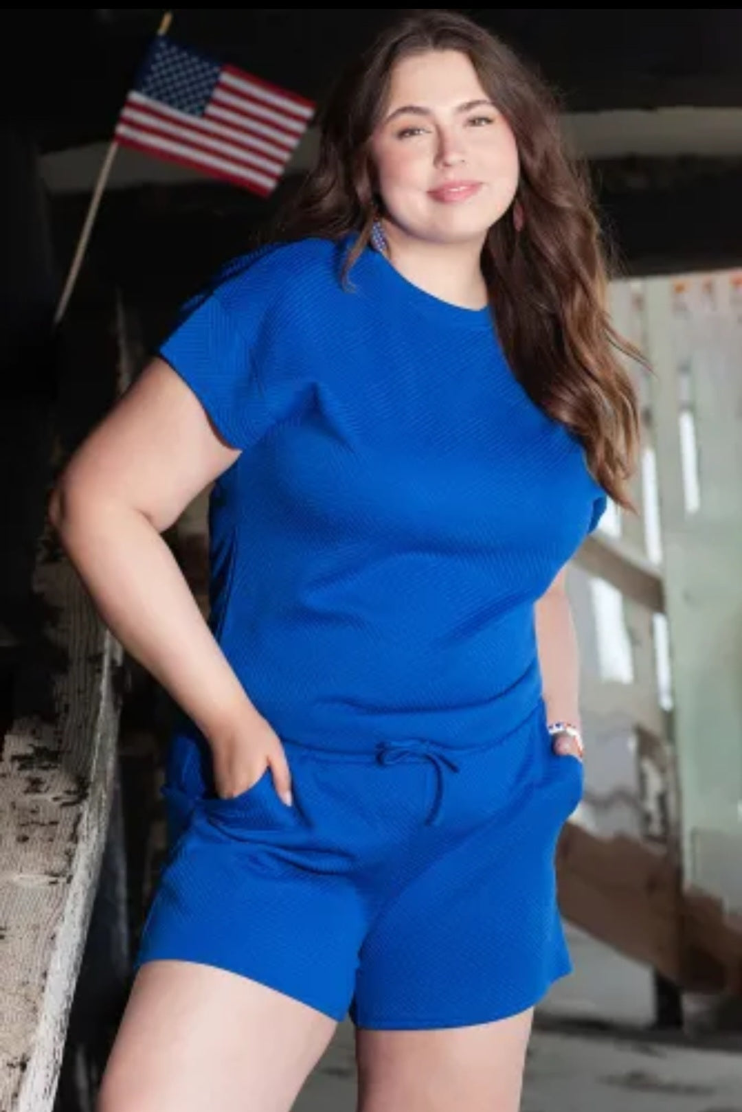 Blue Plus Size Textured Set