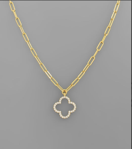 Pave Clover Pendant and Chain Necklace