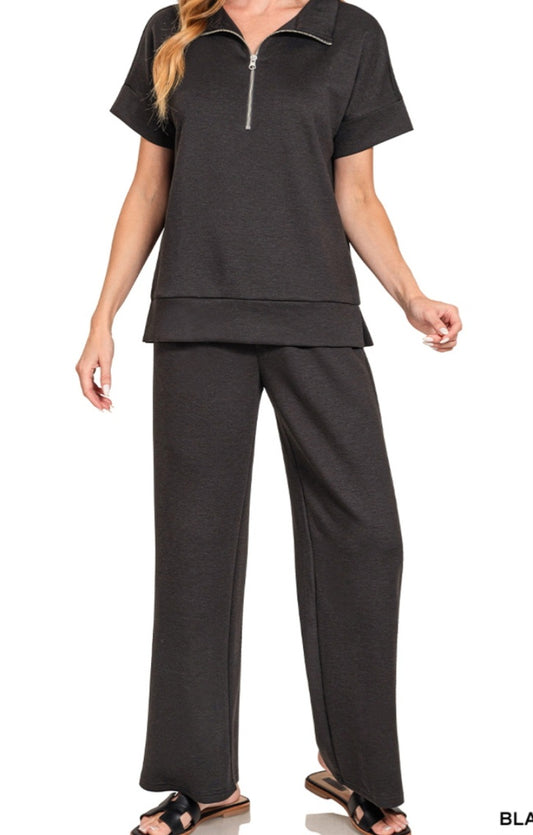 Black Scuba Half Zip Top & Pant Set