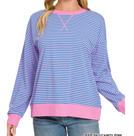 Deep Sky/Candy Pink Striped Pullover