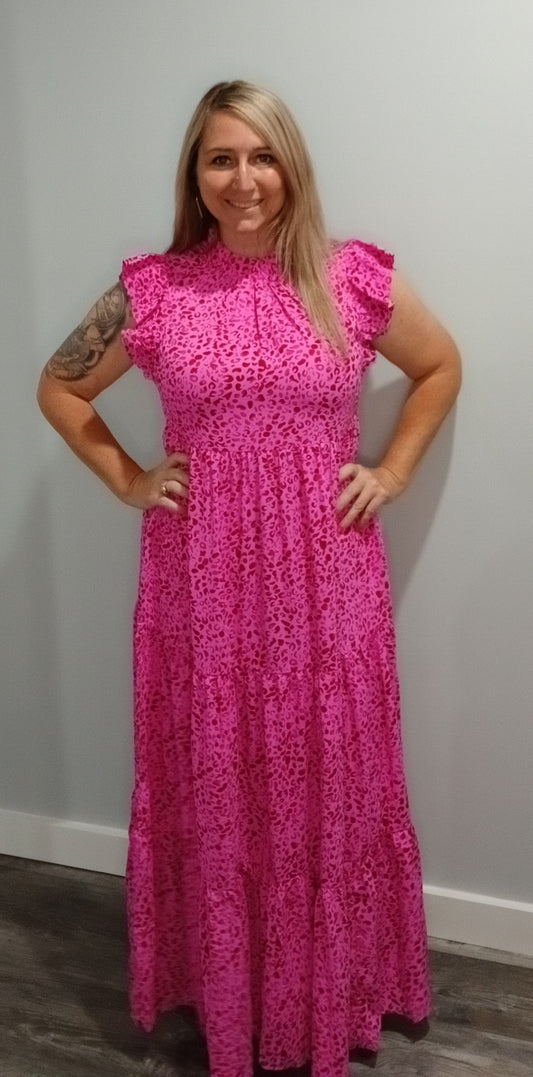 Rose Red Leopard Tiered Maxi