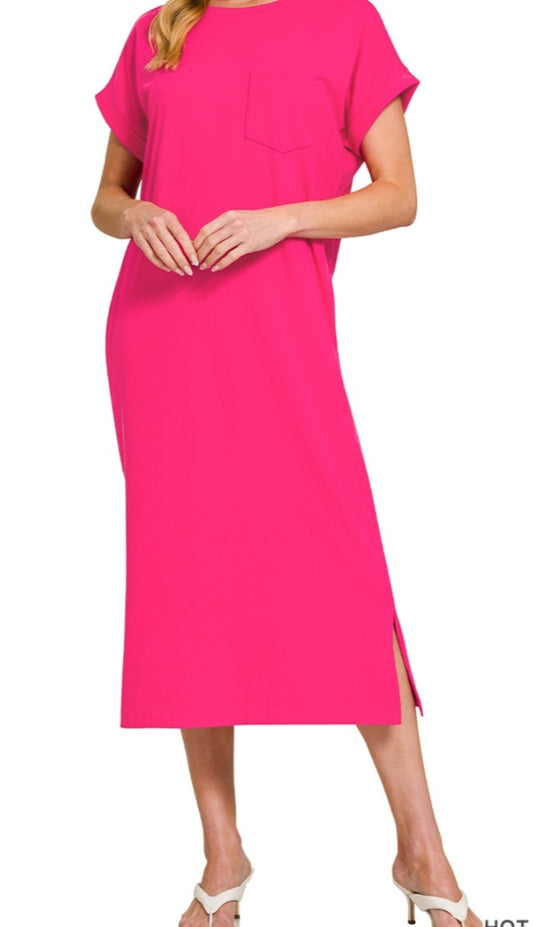 Zenana Hot Pink Midi Dress